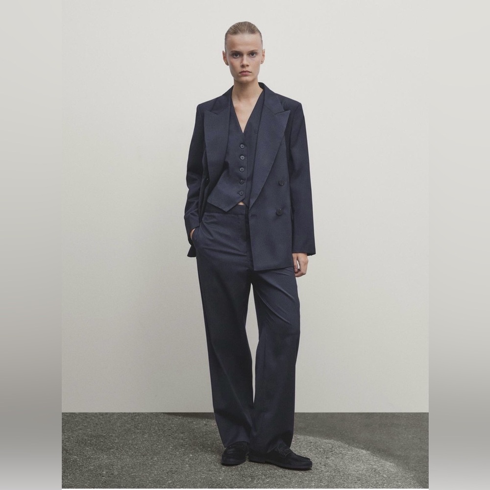 Massimo Dutti Women's Navy Pinstripe Trousers😍😍😍